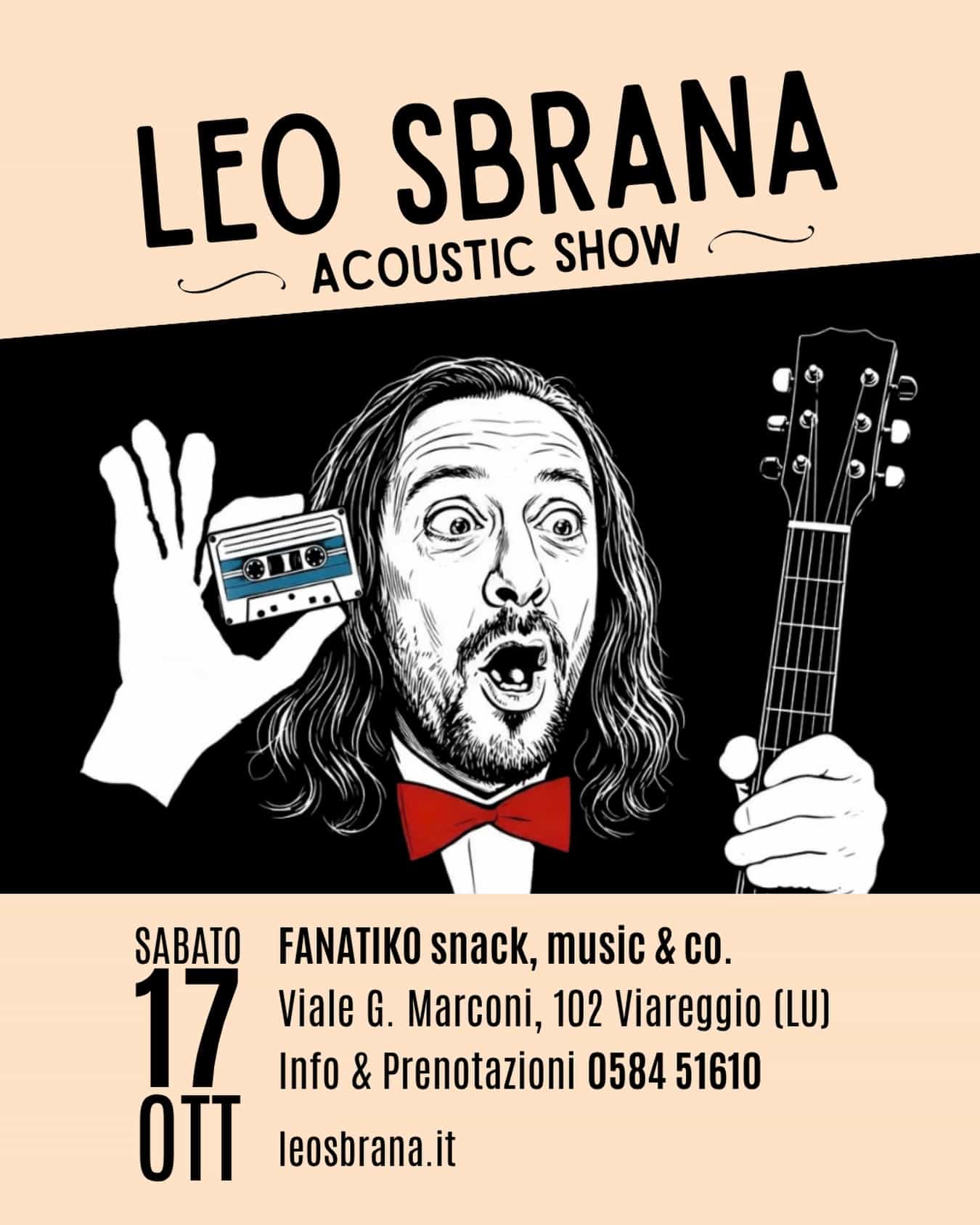 Sabato 17 Ottobre parte una nuova avventura: LEO SBRANA ACOUSTIC SHOW! 🎸🎤
Vi ho preparato una serie di interpretazioni semiserie, ma non posso spoilerare più di tanto…
Dovete solo prenotare e venire a Viareggio SABATO 17 ottobre. @fanatiko.viareggio Prenota ora allo 0584 51610
